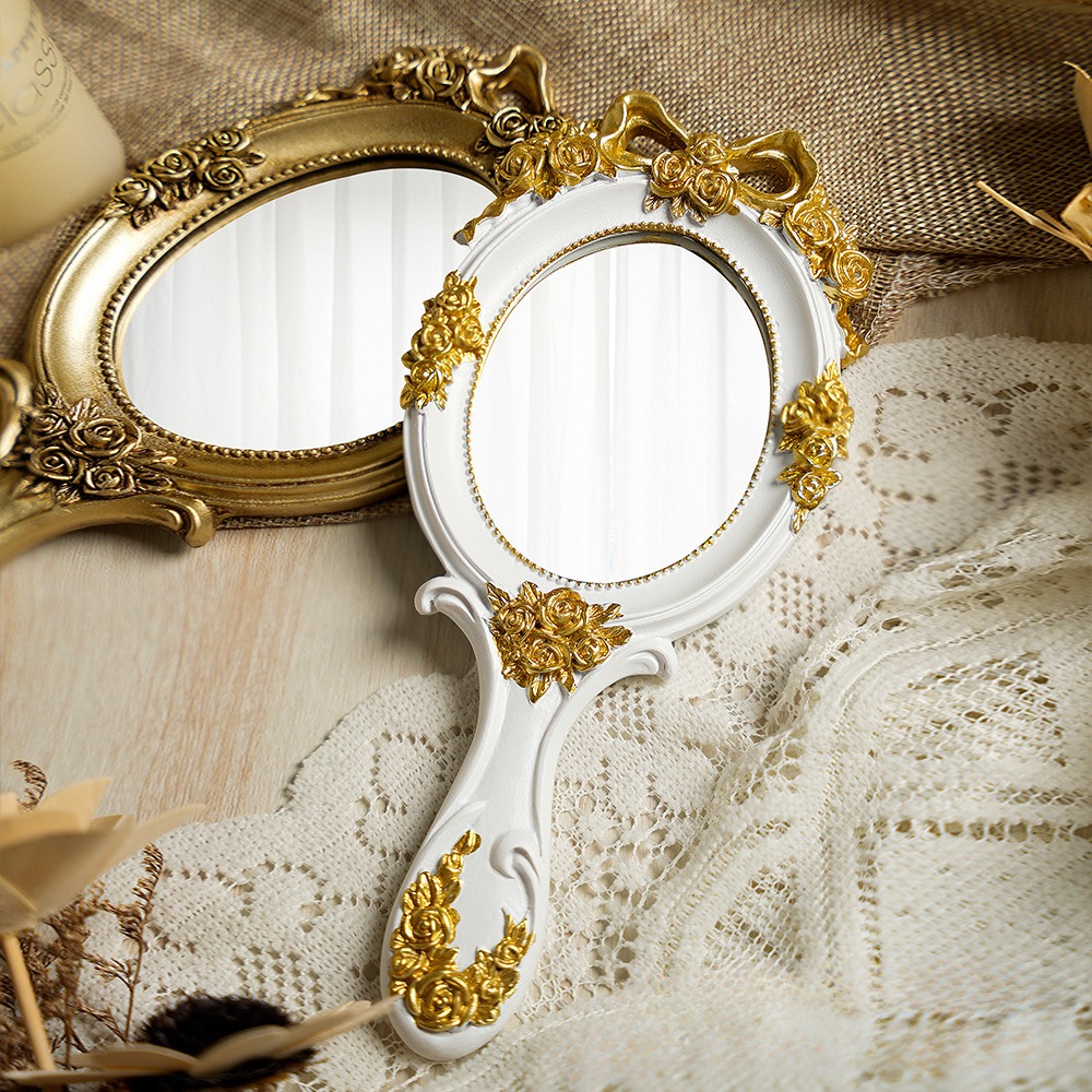 Beauty Rose Makeup - Vintage Handheld Mirror Vanity Makeup Compact
